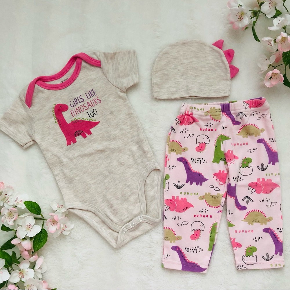 Cute “Girls Like Dinosaurs Too” Baby Girl Outfit, Size 6-9 months